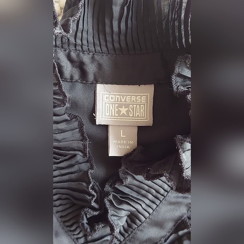 Converse Black Sleeveless Ruffle High-Neck Blouse
